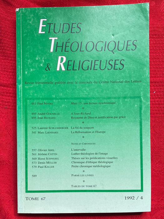Occasion - Etudes Théologiques et Religieuses 1992/4