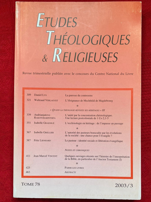 Occasion - Etudes Théologiques et Religieuses 2003/3
