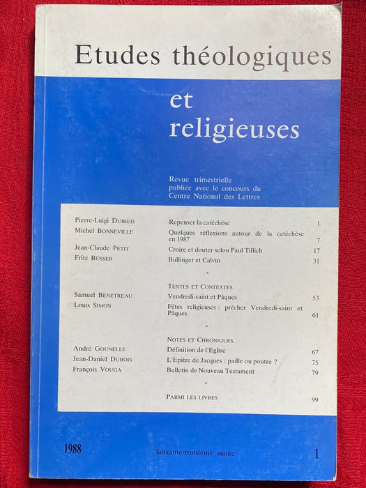 Occasion - Etudes Théologiques et Religieuses 1988/1