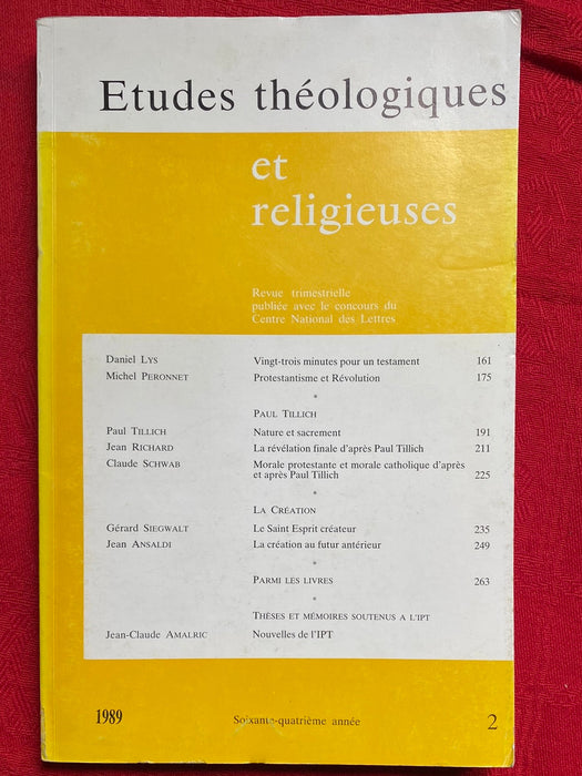 Occasion - Etudes Théologiques et Religieuses 1989/2