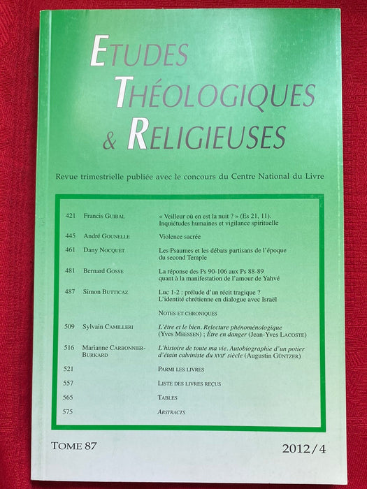 Occasion - Etudes Théologiques et Religieuses 2012/4