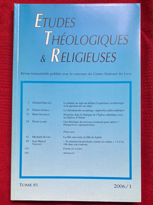 Occasion - Etudes Théologiques et Religieuses 2006/1