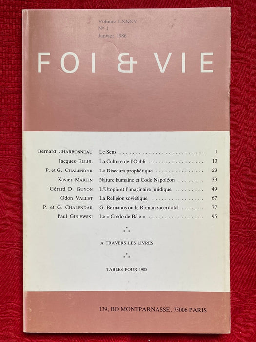 Occasion - Foi et Vie 1 Janvier 1986