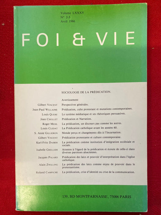 Occasion - Foi et Vie - 2-3 Avril 1986