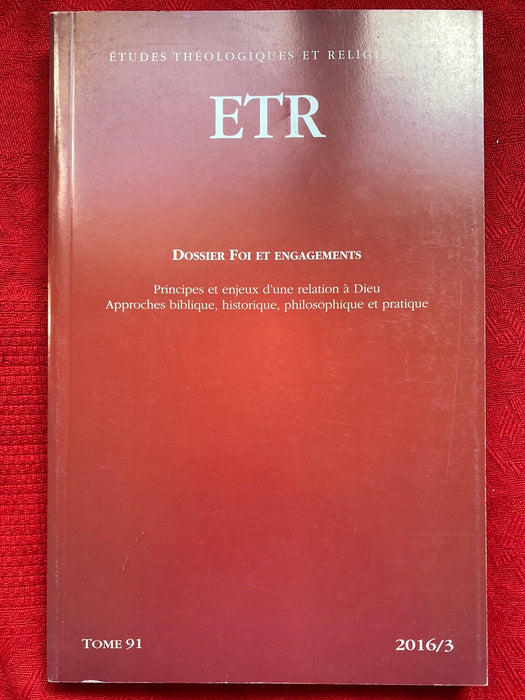 Occasion - Etudes Théologiques et Religieuses 2016/3