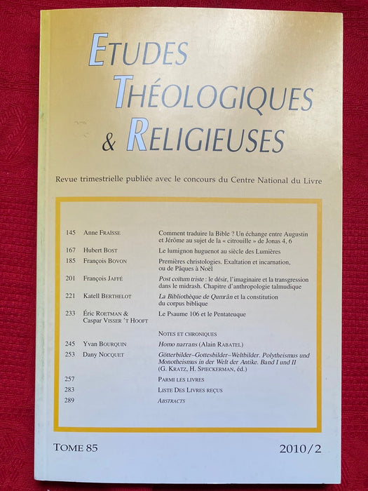 Occasion - Etudes Théologiques et Religieuses 2010/2