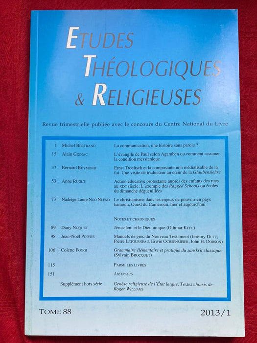 Occasion - Etudes Théologiques et Religieuses 2013/1