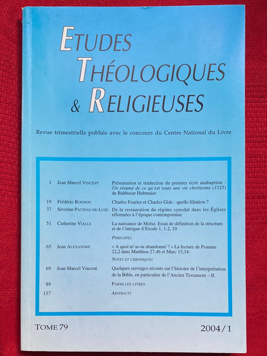 Occasion - Etudes Théologiques et Religieuses 2004/1