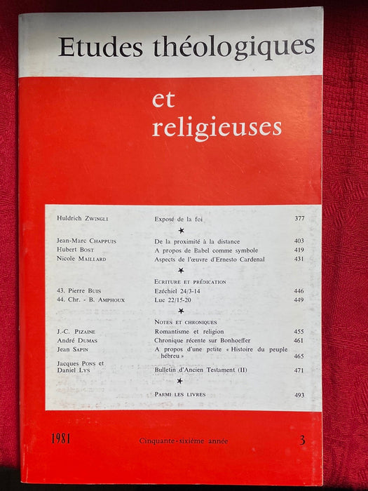 Occasion - Etudes Théologiques et Religieuses 1981/3
