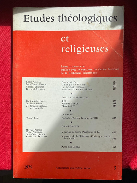 Occasion - Etudes Théologiques et Religieuses 1979/3