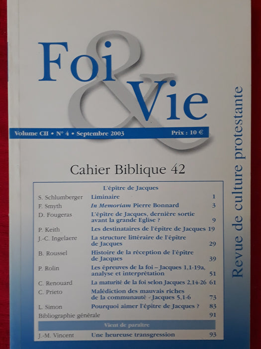 Occasion - Foi et vie - Cahier biblique 42