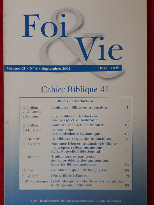 Occasion - Foi et vie - Cahier biblique 41