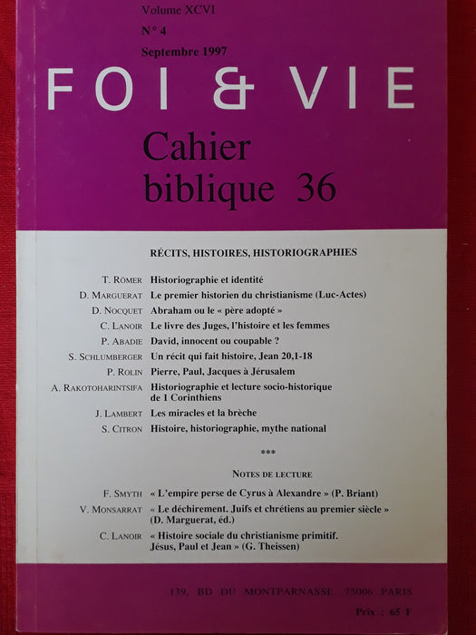 Occasion - Foi et vie - Cahier biblique 36