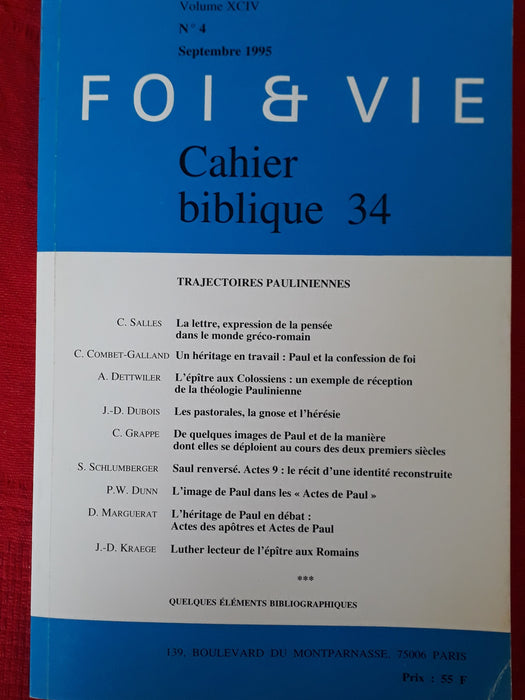 Occasion - Foi et vie - Cahier biblique 34