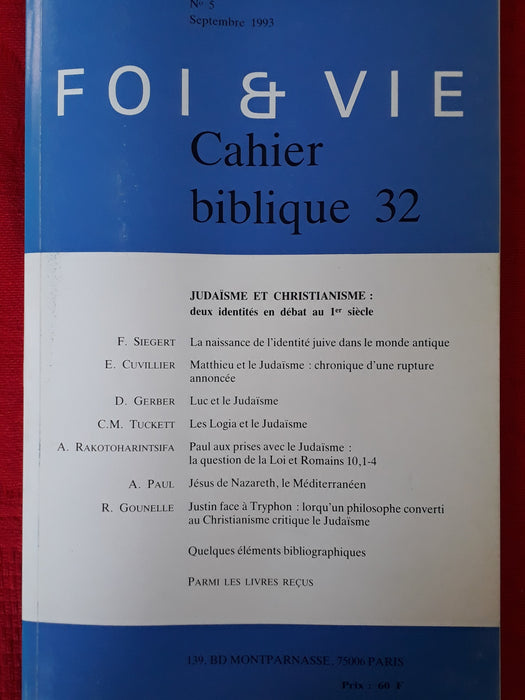 Occasion - Foi et vie - Cahier biblique 32