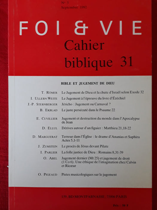 Occasion - Foi et vie - Cahier biblique 31