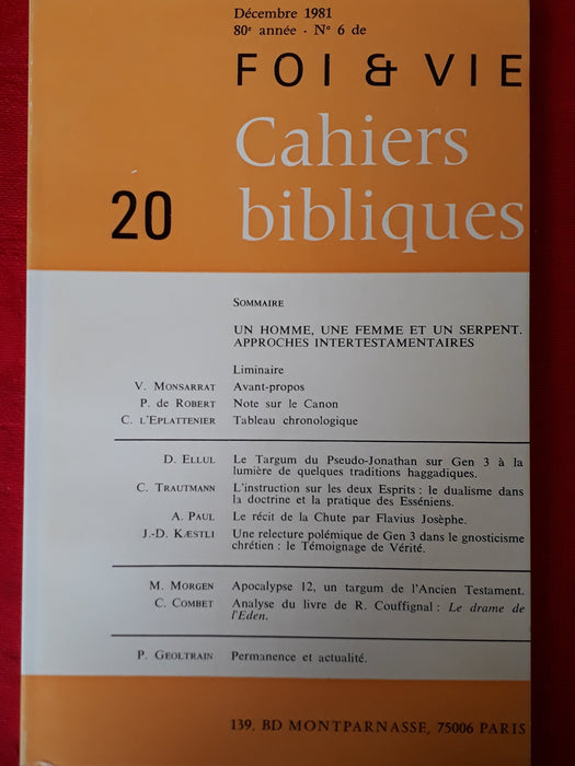 Occasion - Foi et vie - Cahiers bibliques 20