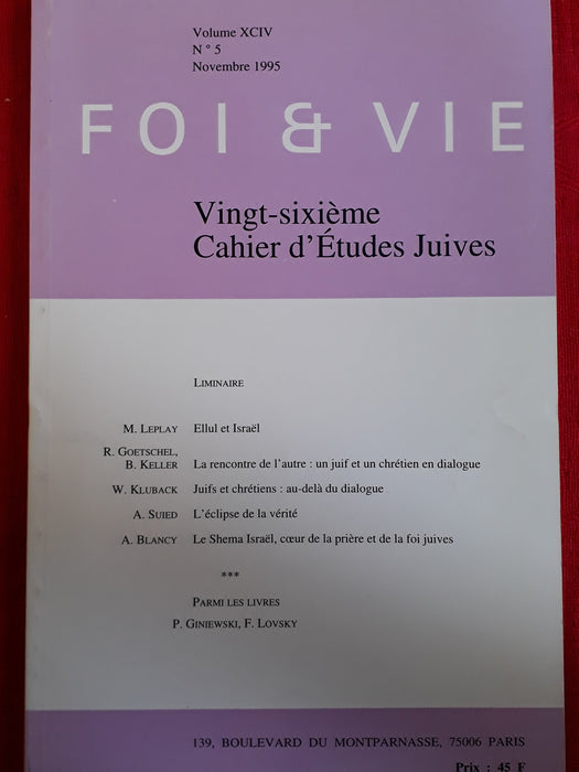 Occasion - Foi et Vie - Cahier d'études juives 26