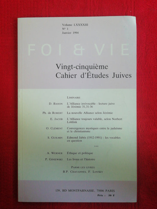 Occasion - Foi et Vie - Cahier d'études juives 25