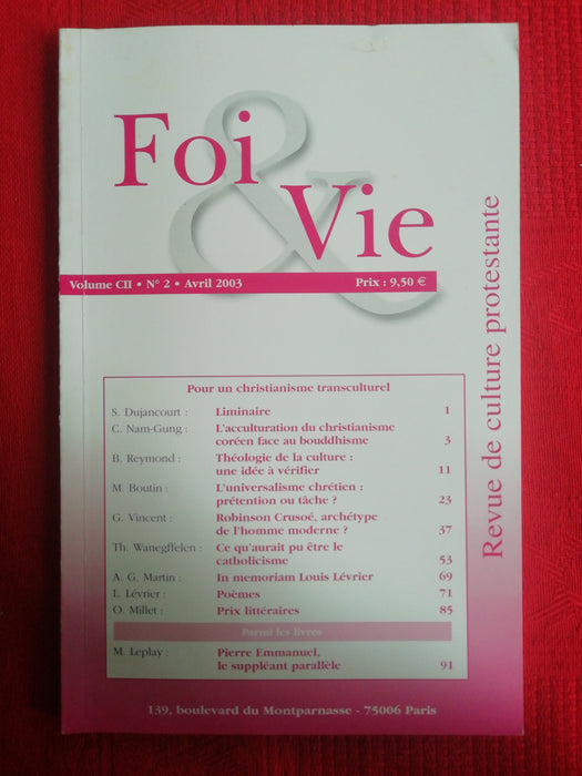 Occasion - Foi et Vie - 2 Avril 2003