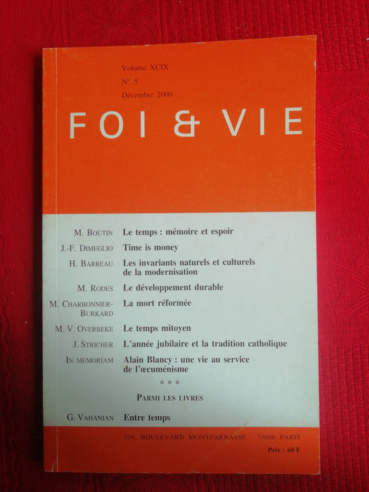 Occasion - Foi et Vie - 5 Décembre 2000