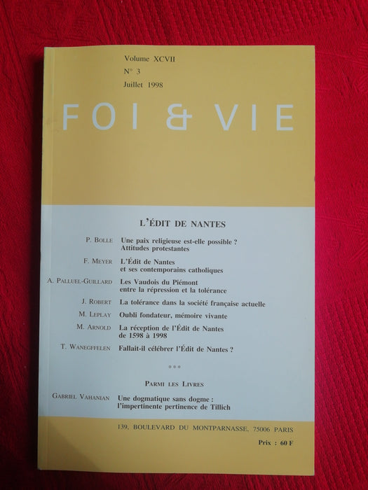 Occasion - Foi et Vie - 3 Juillet 1998