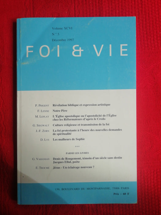 Occasion - Foi et Vie - 5 Décembre 1997