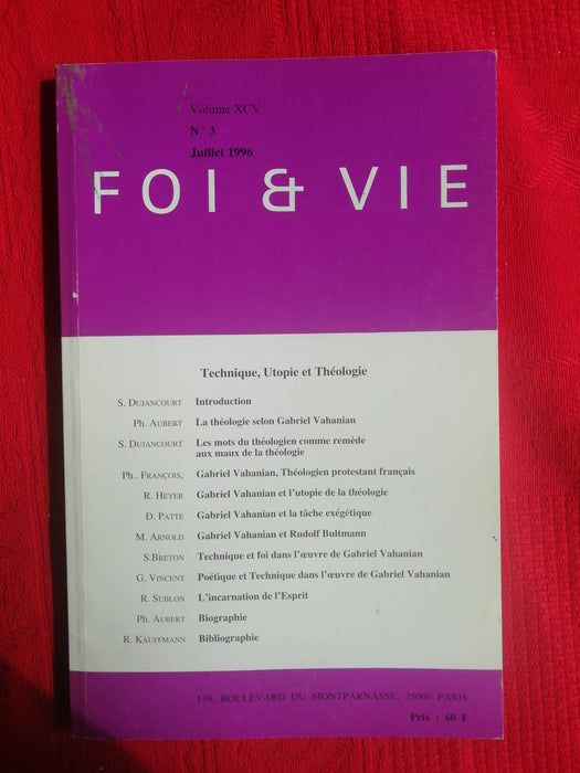 Occasion - Foi et Vie - 3 Juillet 1996