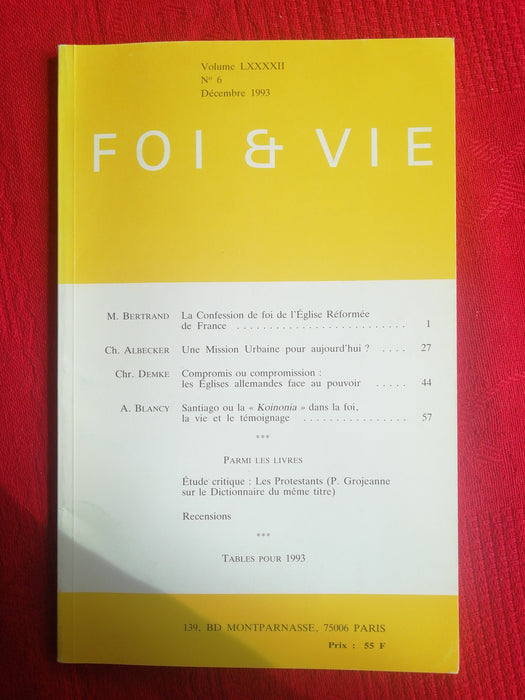 Occasion - Foi et Vie - 6 Décembre 1993