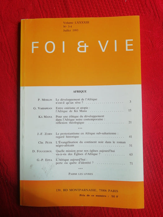 Occasion - Foi et Vie - 3/4 Juillet 1993