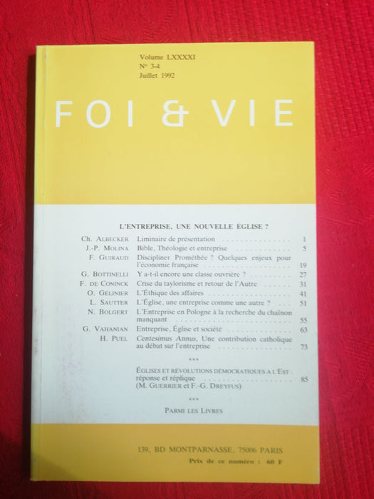 Occasion - Foi et Vie - 3/4 Juillet 1992
