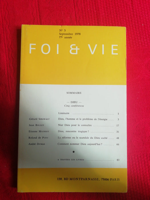 Occasion - Foi et Vie - 5 Septembre 1978