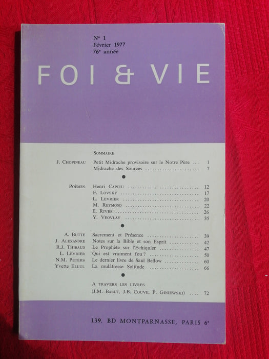 Occasion - Foi et Vie - 1 Février 1977
