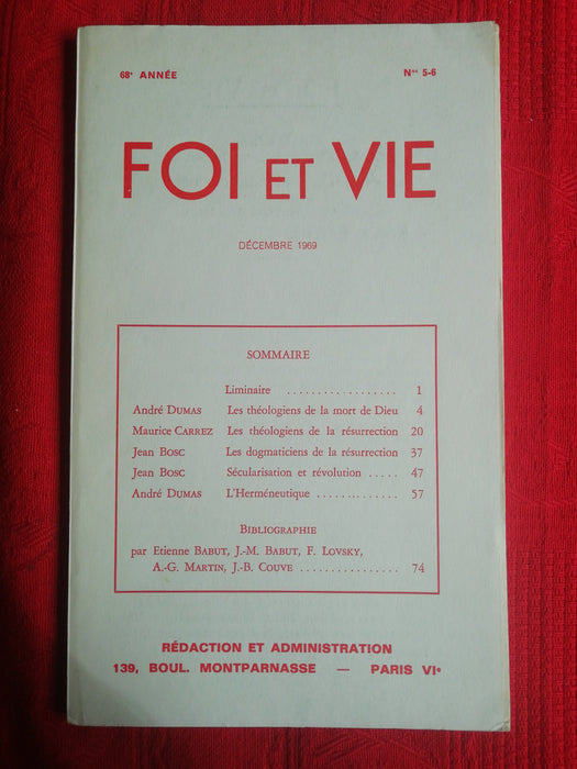 Occasion - Foi et Vie - 5/6 Décembre 1969