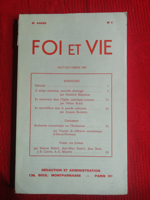 Occasion - Foi et Vie - 4 Août-Septembre 1967