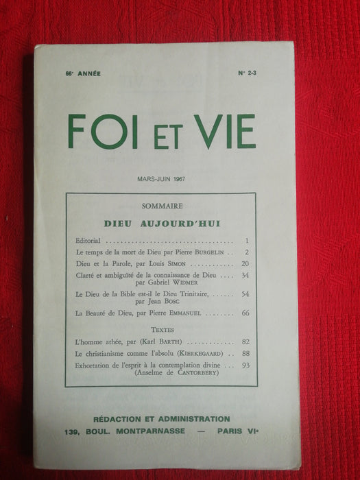 Occasion - Foi et Vie - 2/3 Mars-Juin 1967