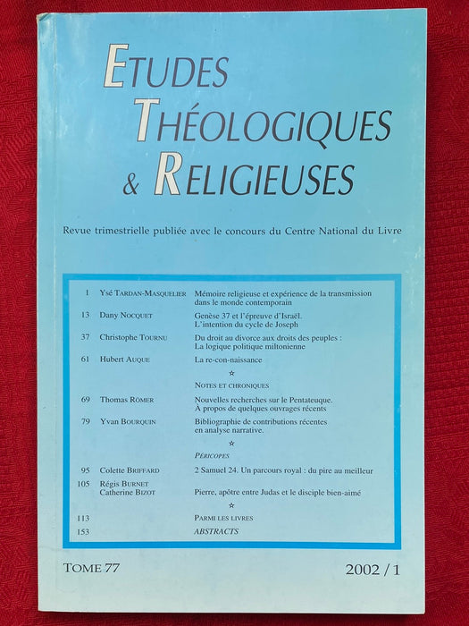 Occasion - Etudes Théologiques et Religieuses 2002/1