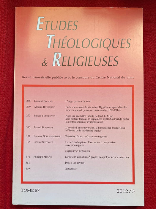 Occasion - Etudes Théologiques et Religieuses 2012/3