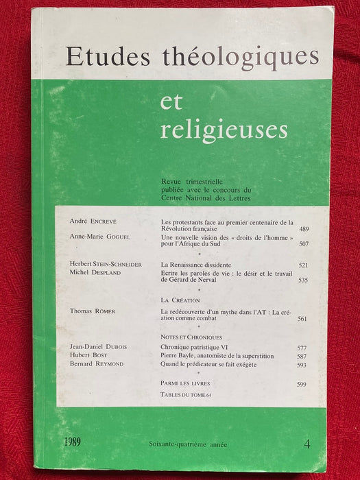 Occasion - Etudes Théologiques et Religieuses 1989/4
