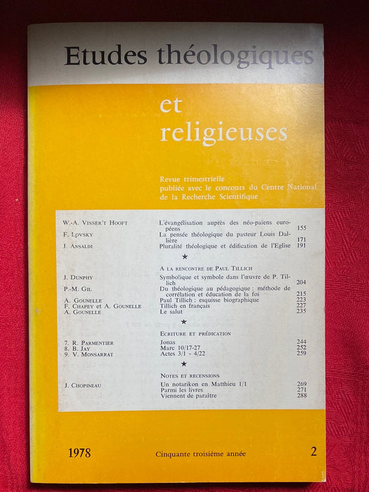 Occasion - Etudes Théologiques et Religieuses 1978/2