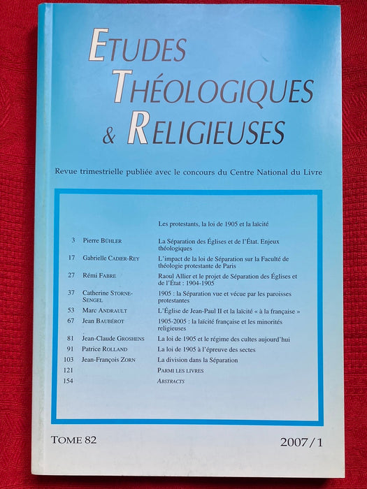Occasion - Etudes Théologiques et Religieuses 2007/1