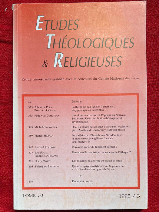 Occasion - Etudes Théologiques et Religieuses 1995/3