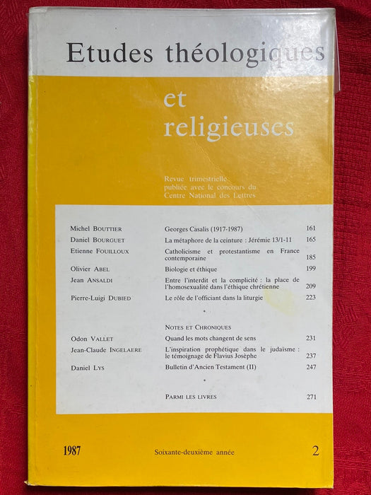 Occasion - Etudes Théologiques et Religieuses 1987/2