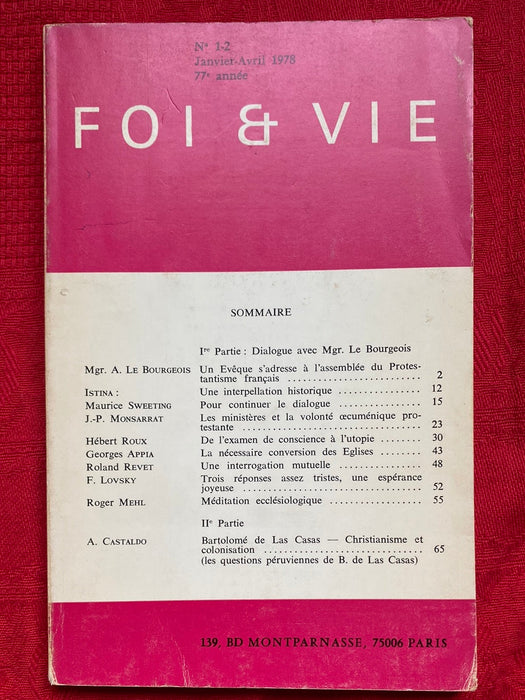 Occasion - Foi et Vie 1-2 Janvier-Avril 1978