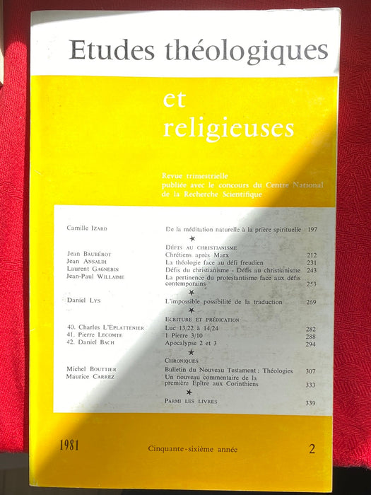 Occasion - Etudes Théologiques et Religieuses 1981/2
