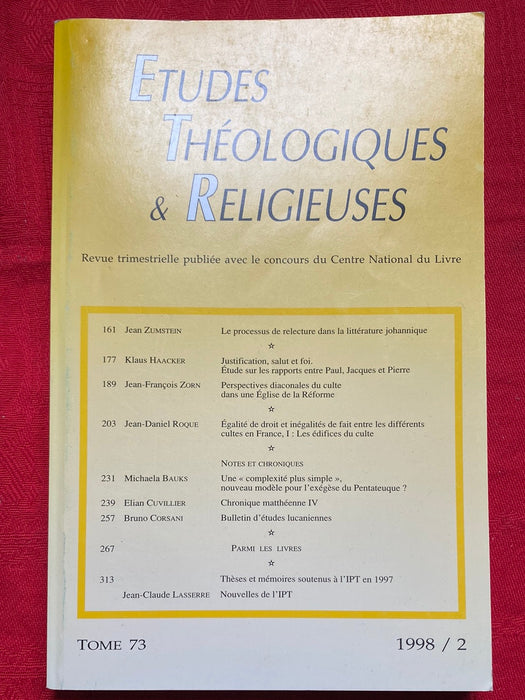 Occasion - Etudes Théologiques et Religieuses 1998/2
