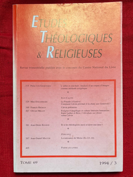 Occasion - Etudes Théologiques et Religieuses 1994/3