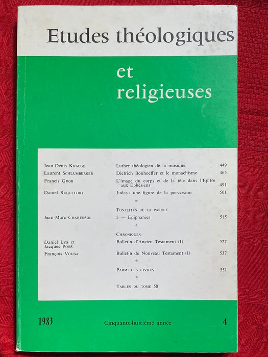 Occasion - Etudes Théologiques et Religieuses 1983/4