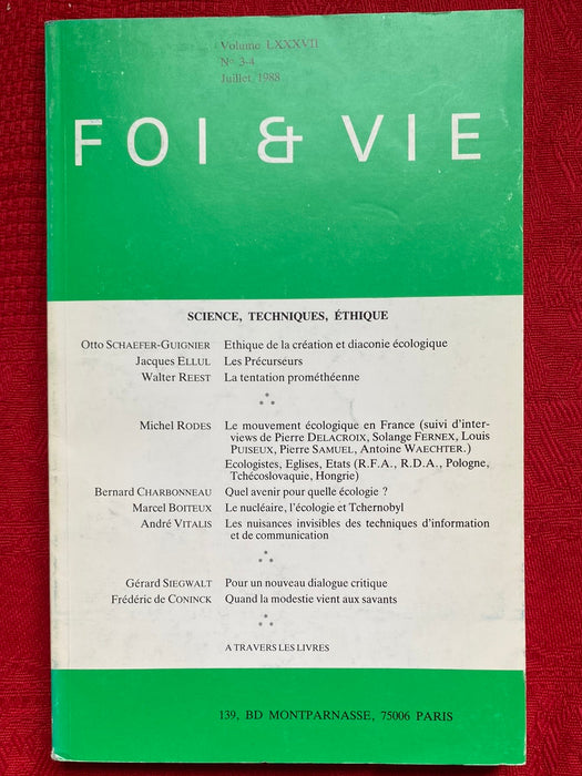 Occasion - Foi et Vie 3-4 Juillet 1988