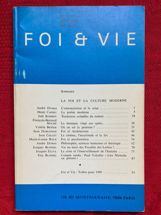 Occasion - Foi et Vie 2 Avril 1981